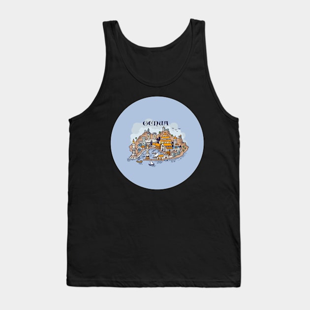 Genoa city hand drawing illustration pin buttons Tank Top by qpiii